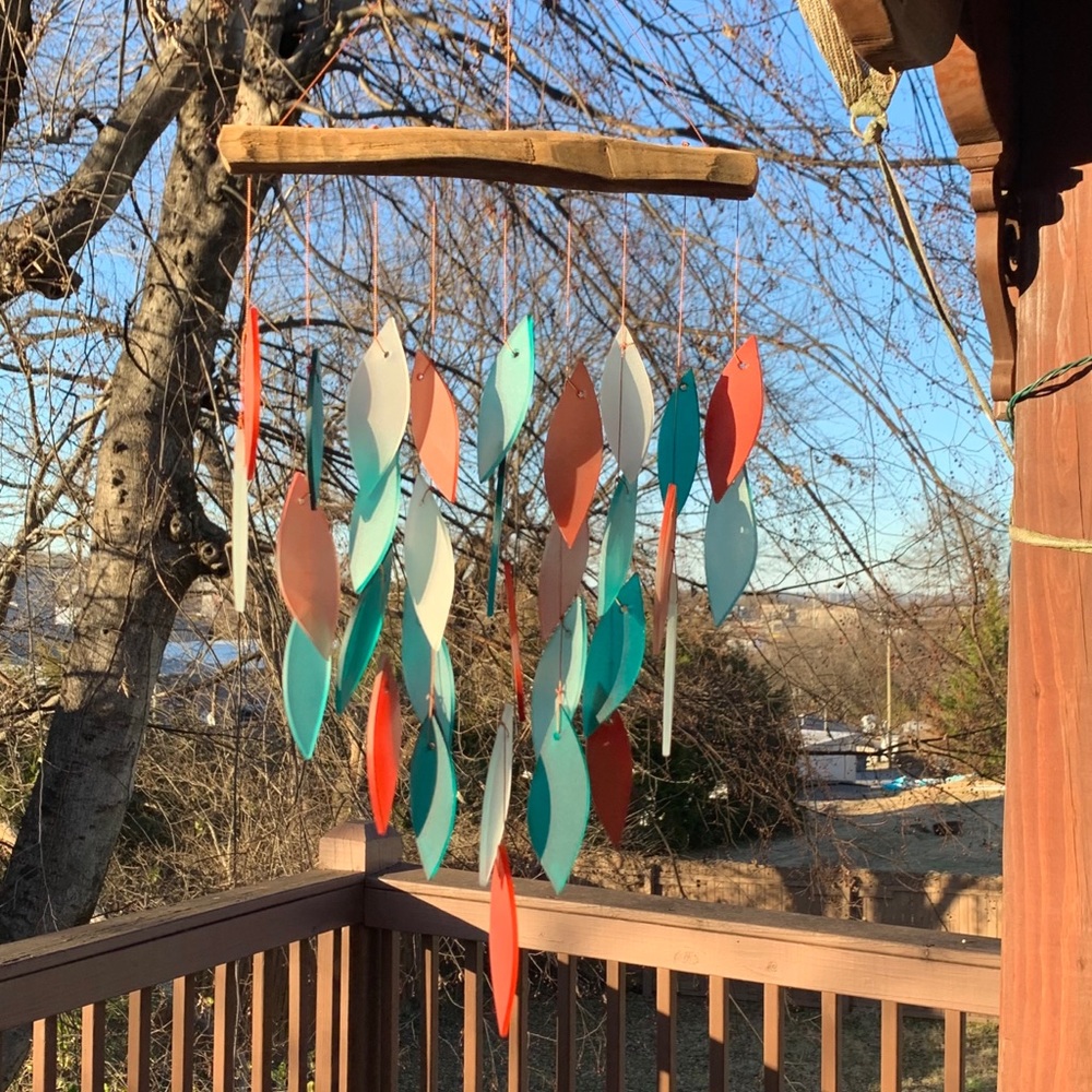 Sand Rose & Aqua Mixed Leaves 9x20 Wind Chime - Picture 4 of 11